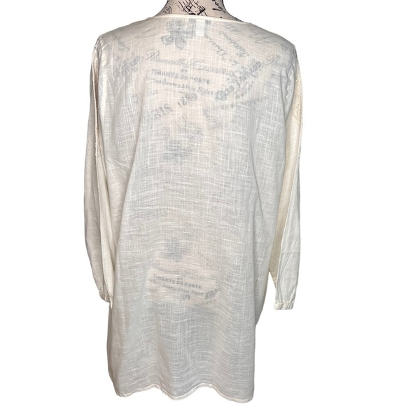 J Crew Ivory Linen Blend Embroidered 3/4 Sleeve Tunic Top Size XL Coastal Boho - Picture 2 of 16